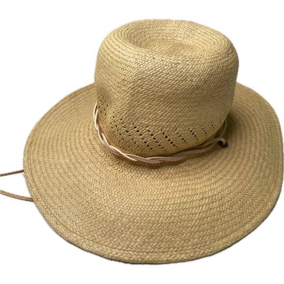 Vintage S.F. Green Panama Hat Woven in Ecuador Straw Leather Strap San Francisco - Picture 2 of 9